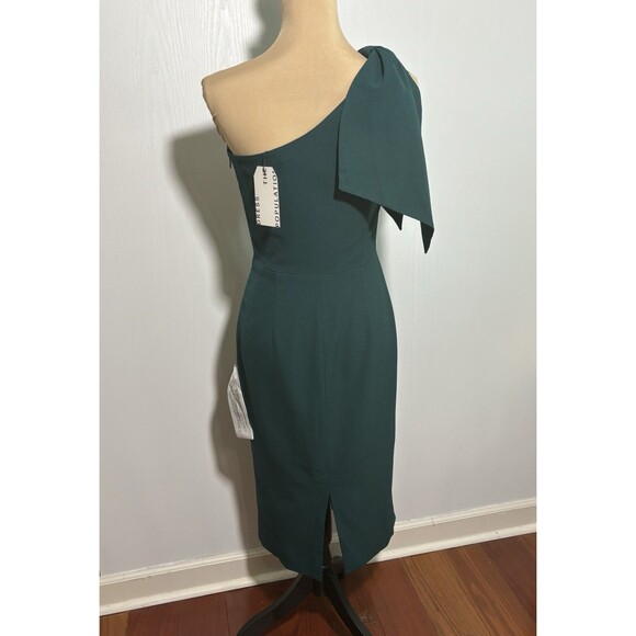 DRESS THE POPULATION Midi Dress Womens Small Green Tiffany One-Shoulder Bow New - Picture 13 of 16